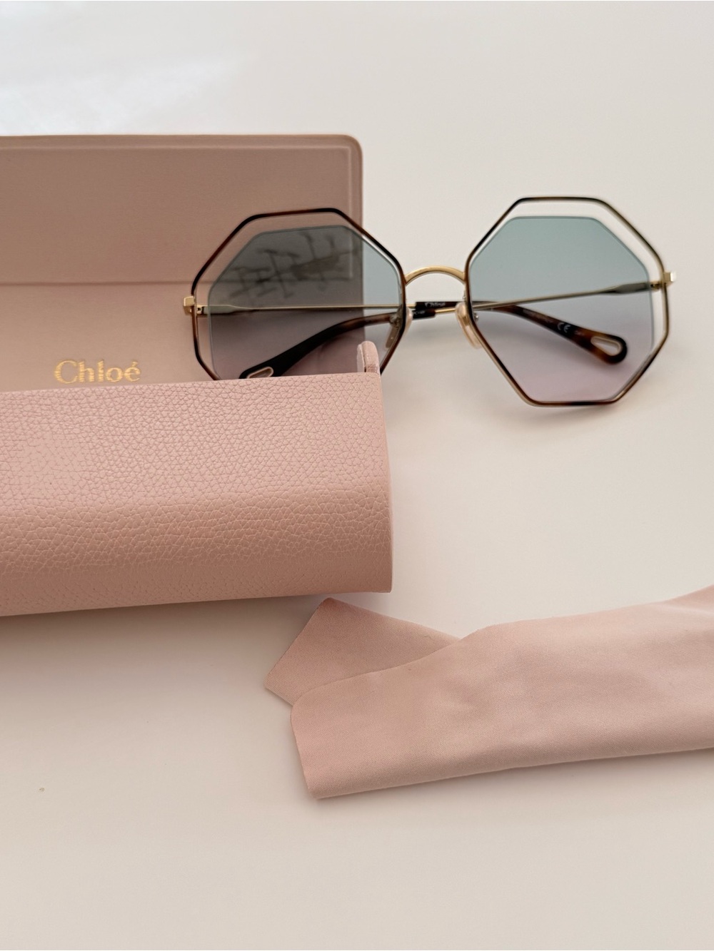 Chloe Octagon Geometric Gold Gradient Sunglasses with Original Box & Case - Picture 16 of 16